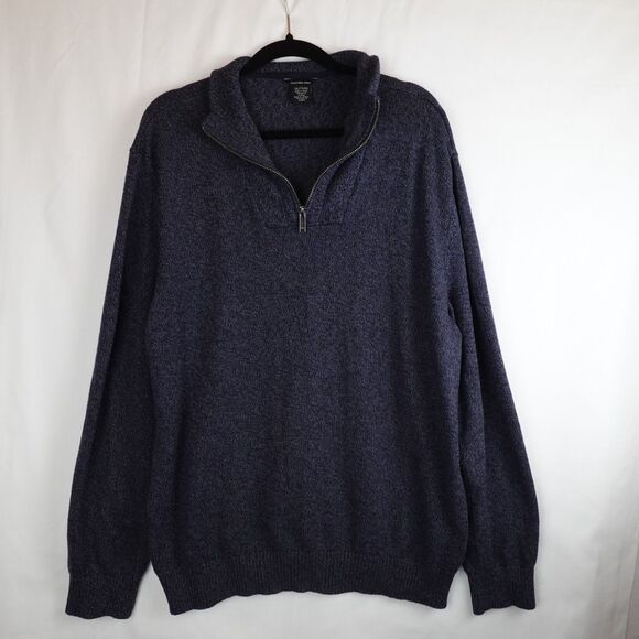 Calvin Klein Pullover Knit Sweater Men's XXL Navy Blue 1/4 Zip Up Mock Neck Fall - Picture 9 of 10
